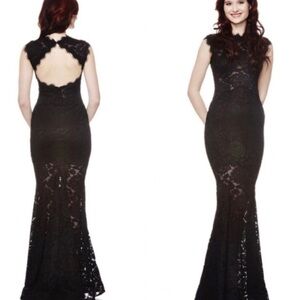 Betsy & Adam Black Lace Backless Gown Size 10